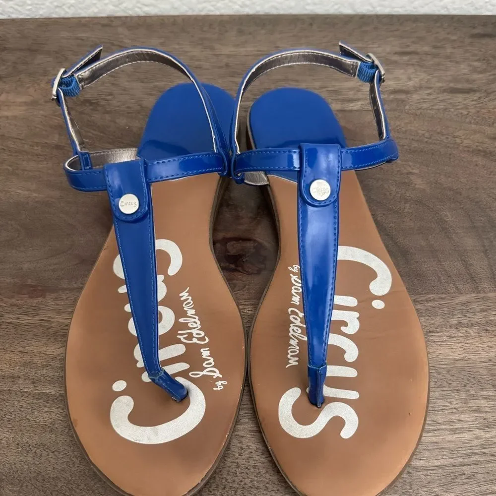 Sam Edelman Circus Bright Blue Patent Flat Thong Sandals 9